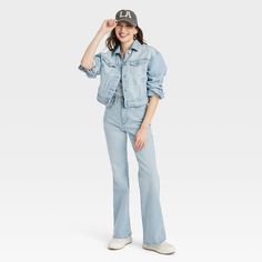 Women's Cropped Trucker Jacket - Universal Thread™ Light Wash M Trendy Collared Light Wash Denim Jacket, Everyday Light Wash Collared Denim Jacket, Light Wash Collared Denim Jacket For Everyday, Spring Washed Blue Collared Denim Jacket, Classic Washed Blue Denim Jacket For Spring, Casual Light Wash Collared Denim Jacket, Classic Collared Spring Denim Jacket, Relaxed Fit Collared Denim Jacket For Spring, Casual Light Wash Denim Vest For Work