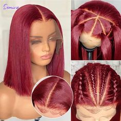 Burgundy Short Straight Bob Human Hair Wigs 13x4/4x4 HD Lace Front Wigs Glueless Burgundy Bob, Reddish Purple, Brazilian Remy Hair, 100 Human Hair Wigs, Straight Bob, Front Lace Wigs Human Hair