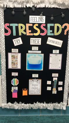 Bulletin Board School Counselor, Tactile Bulletin Board Ideas, Staff Interactive Bulletin Board, Social Work Bulletin Board, Coping Skills Bulletin Board, Social Emotional Bulletin Board Ideas, Emotions Bulletin Board, Interactive Bulletin Boards Work, Bulletin Board Interactive