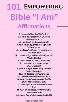 a pink poster with the words, bible i am affirmationss and an image of