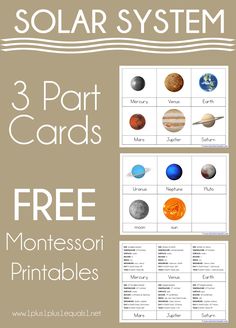 solar system printable cards for kids to learn about the planets and how they can use them