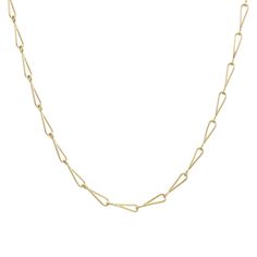 Beauty in simplicity – this slender handmade chain is defined by minimal elegance and refined craftsmanship. Golden teardrop links flowing with effortless grace. Each link is lovingly hand-formed and connected to create this unique chain necklace, a modern luxury and future heirloom. The handmade clasp complements the chain for that seamless feel, and closes with a hinged catch for confident security. A shimmering teardrop diamond charm dangles from the end of the 19" chain, offering multiple st Diamond Centerpiece, Teardrop Diamond, Beauty In Simplicity, Handmade Chain, Diamond Charm, Chain Choker, Staple Pieces, Minimal Fashion, Modern Luxury