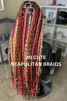 This pin focuses on "Neapolitan braids hairstyles". More ideas include "pink and brown braids", "brown and pink braids", "braids with color", "braid color ideas", "pink box braids", and lots more. Pink Black And Brown Braids, Nepolian Color Braids, Box Braid Ideas Colored, Neopolitan Box Braids, Pink Brown Blonde Braids, Pink And Brown Hair Braids, Brown And Pink Goddess Braids, Pink Brown And Blonde Knotless Braids, Brown Pink And Blonde Braids