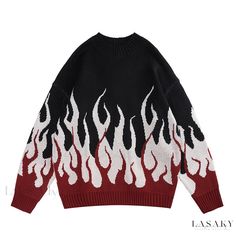 Lasaky - Flame-colored Knitted Sweater with Unique Design and Comfortable Loose Fit for Stylish Innerwear Pull Orange, Sweater Streetwear, Streetwear Mode, Y2k Sweater, Graphic Sweaters, Knitted Tops, Streetwear Y2k, Pattern Sweater, Sweater Sale