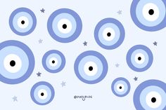 blue circles and stars are arranged in the shape of an eyeball with black dots