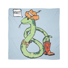 Microfiber polyester silky scarf with a slightly transparent effect. Vivid one side print, visible on the reverse. See you later snake cowboy... Snake With Cowboy Hat, Frog Wearing Cowboy Hat Tattoo, Frog In Cowboy Hat Drawing, Rat Cowboy Tattoo, Snake Cowboy Boots, Cowboy Hat Drawing, Canvas Painting Projects, Cowboys And Angels, Snake Drawing