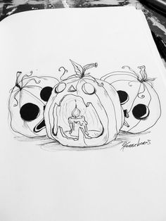 a drawing of two pumpkins with faces on them