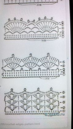 three rows of crochet patterns on a piece of paper with the same row