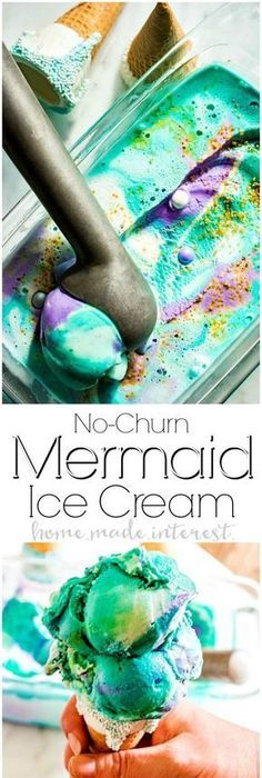 no - churn mermaid ice cream recipe is so easy to make and it's perfect for summer