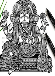 Boho Arts, श्री गणेश, Ganesha Chaturthi, God Drawing, Hj Story, Simple Paintings, Buddha Painting Canvas, Sketches Doodles, Easy Mandala