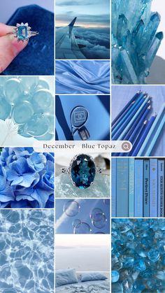 Blue Topaz Birthstone Moodboard Blue Topaz Aesthetic, Topaz Aesthetic, Zodiac Dragons, Birth Colors, Vision Board Collage, Color Boards, Topaz Birthstone, 12 December