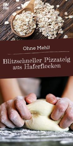 a person kneading dough on top of a wooden table with oatmeal