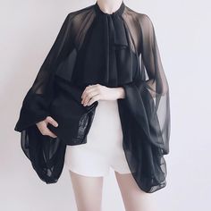 Luxury Bowknot Chiffon Transparent Blouse Casual Chiffon Blouse, Chiffon Shirt Blouse, Chiffon Blouses, Barbie Mode, Lantern Sleeved Blouses, Chiffon Long Sleeve, Puff Sleeve Blouse, Blouse Shirt, Lantern Sleeve