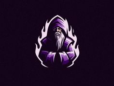 a wizard with a long white beard and purple robes is standing in front of a dark background