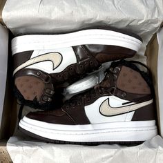 Brand New, Never Worn In Box Nike Jordan High Top Brown Basalt/ Oatmeal White Nike Sneakers For Winter, Brown Sporty Winter Sneakers, Sporty Brown Winter Sneakers, Air Jordan 1 Acclimate, Nike Jordan High, Nike Brown, Nike Tennis Shoes, Nike Tennis, Nike Lunar