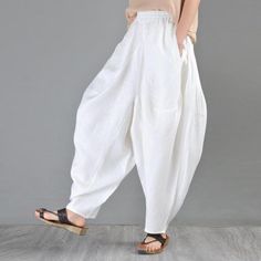 White Harem Pants, Kappa Pants, Linen Harem Pants, Carrot Pants, Elephant Pants, Balloon Pants, Drop Crotch Pants, Harem Pants Women, Hippie Pants