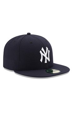 Never stop sporting your New York Yankees pride with this Authentic Collection On-Field 59FIFTY fitted hat from New Era. It's sure to be a standout in your collection of team gear with its unmistakable colors and contrasting underbill. The raised New York Yankees logo embroidered on the front of this lid will prove that it's meant for a die-hard fan like you. Material: 100% Polyester High Crown Structured fit Flat bill Fitted Contrasting underbill Six panels with eyelets Raised embroidery Surfac Classic Sports Baseball Cap, Classic Baseball Cap For Sports, Classic Fitted Hat With Flat Brim For Sports, Classic Flat Brim Fitted Hat For Sports, Navy Flat Bill Hat For Baseball Season, Classic Flat Bill Fan Gear Hats, Classic Flat Bill Hats For Fan Gear, Classic Baseball Cap For Fan Gear, Sporty Fitted Hat For Sports Events