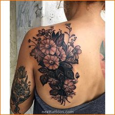 a woman's back with flowers on it