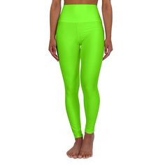 These skinny fitting high-waisted yoga leggings will take you from workout to store run in comfort and style. They are fully customizable with an all-over print that adds an instant pop to any athleisure wardrobe. Note: RUNS SMALL, consider sizing up! .: 100% polyester .: Skinny fit .: Outside seam thread is color-matched to design .: White inside seam thread .: Double layer waistband .: NB! When stretched excessively, some of the undyed white underneath material may become visible at the seams or where sewn. .: Assembled in the USA from globally sourced parts LOOKING FOR A SPECIAL COLOR? Send me a message with the hex color code (number) and I can create a custom mockup for viewing!  These are made to order, but if you experience a manufacturing issue, PLEASE contact us within 3 days of d Green 4-way Stretch Yoga Tights, Green 4-way Stretch Leggings For Gym, Green 4-way Stretch Sportswear Leggings, Green 4-way Stretch Moisture-wicking Leggings, Green 4-way Stretch Yoga Pants For Pilates, Green Compression Yoga Pants For Pilates, Green Compression Tights For Yoga, Tight Green Yoga Pants With Moisture-wicking, Tight Green Moisture-wicking Yoga Pants