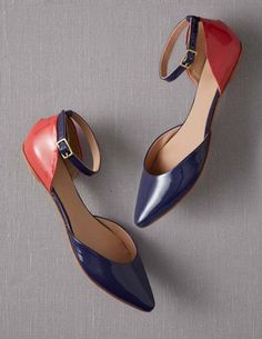 Cute! @BodenClothing Colourblock Points Marine Blue Boden Usa, Pointed Flats, Ankle Strap Flats, Point Shoes, Crazy Shoes, Suho, Boot Shoes Women