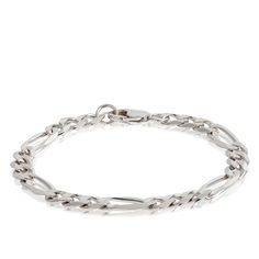 This 8mm figaro chain bracelet makes a serious style statement. Silver Bracelet With Figaro Chain And Oval Link, Classic Silver Figaro Chain Bracelet, White Gold Sterling Silver Bracelet With Figaro Chain, Hallmarked Sterling Silver Link Bracelet, Luxury Hallmarked Sterling Silver Chain Bracelet, Chain Bracelet Silver, Figaro Chains, Figaro Chain, Silver Chain Bracelet