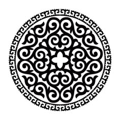 a black and white circular design on a white background