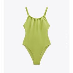 New With Tags Chic Green Bodysuit For Pool, Chic Spring Swimming Bodysuit, Chic Bodysuit For Swimming In Spring, Chic Green Bodysuit For Swimming, Chic Green Bodysuit For Beach Season, Chic Spring Bodysuit For Swimming, Chic Stretch Swimwear By Zara, Chic Zara Swimwear For Summer, Chic Solid Swimwear For Spring