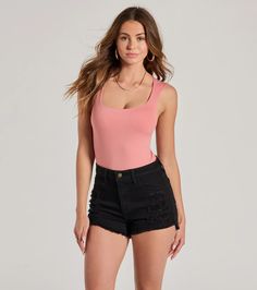 You'll be ready for stylish days ahead in this sleeveless bodysuit! With a chic square neckline, flattering shoulder straps, and a bold cutout back design, this bodysuit is perfect for showing off your curves while the form-hugging fit accentuates your figure. Complete the look in denim shorts and sandals!Fit & FeaturesSmooth knit fabric, moderate stretchSquare necklineShoulder strapsCutout back designForm-hugging fitThong bottom, snap-button closuresRuns true to size Chic Square Neck Bodysuit For Spring, Square Neck Solid Color Tank Top For Summer, Chic Square Neck Camisole For Summer, Trendy Square Neck Camisole For Spring, Trendy Square Neck Spring Camisole, Trendy Spring Bodysuit With Square Neck, Trendy Stretch Tank Top With Square Neck, Summer Stretch Camisole With Square Neck, Trendy Square Neck Bodysuit For Spring