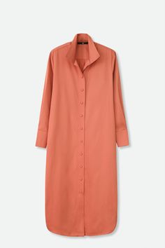 The Magni Shirtdress is crafted from premium Italian cotton in a timeless look. This shirt dress features a button-down closure with covered buttons, long sleeves, a modern standing collar, a curved shirt hem, and an optional waisted belt. Constructed in a beautiful soft and completely opaque Italian Cotton Poplin. If you loved the Ultimo Shirtdress, you'll love the Magni as this year's reimagined style with a 2-inch longer length. size guide and fit Designed for an easy classic-fitting. Intended for a classic fit. Easily shape-fitting with the optional waist tie-belt. Fits as a classic-shirtdress Fits as expected. Take your usual. This dress is made in cotton without stretch; if you would like to wear it with extra room, size up. Jarbo US Recommended Bust Front Length Back Length S 2-4 42 Curved Shirt, Italian Shirts, Queen Esther, Organza Shirt, Classic Shirt Dress, Standing Collar, Blouse Pants, Room Size, Coral Orange