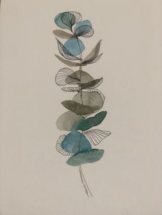 a drawing of three blue flowers on a white background