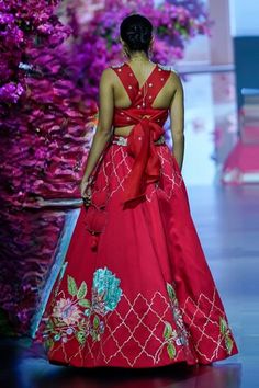 Red attached cancan lehenga with placement floral, quatrefoil embroidery. Paired with a cutwork, padded blouse with floral vine embroidery. - Aza Fashions Red Sleeveless Lehenga For Weddings, Sleeveless Red Lehenga For Wedding, Red Lehenga For Wedding, Red Floor-length Lehenga With Floral Embroidery, Red Floral Embroidered Floor-length Lehenga, Red Floral Embroidered Floor-length Sharara, Red Floral Embroidered Choli For Wedding, Red Floral Embroidery Choli For Wedding, Red Wedding Choli With Floral Embroidery