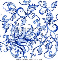 an artistic blue and white drawing of flowers