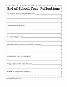 the end of school year reflections worksheet