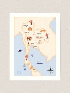 an illustrated map of thailand with animals and other things