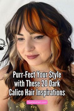 Quarter Panel Hair Color, Halo Section Hair Color, Calico Hair Trend, Tortoiseshell Hair Color, Calico Hair Underneath, Face Framing With Bangs, Calico Hair Short