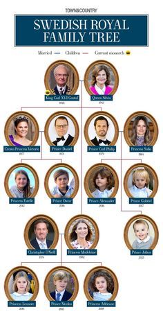 the swedish royal family tree is shown in this image, it shows several members and their families