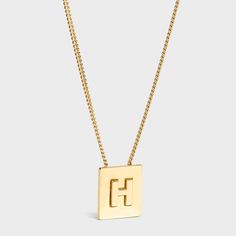 Alphabet H Necklace in Brass with Gold finish | CELINE Classic Gold Initial Necklace For Formal Occasions, Gold Initials Necklace For Formal Occasions, Gold Necklaces With Initials For Formal Occasions, Modern Gold Necklace With Initials, Formal Gold Necklaces With Initials, Luxury Gold Chain Necklace With Logo, Celine Alphabet Necklace, Luxury Yellow Gold Pendant Initial Necklace, Celine Accessories Jewelry