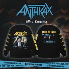 THIS IS A PREORDER!Officially licensed ANTHRAX longsleeve shirt. Exclusive design to Pull The Plug Patches.Expected to ship in November, but read our Preorder Policy BEFORE ordering. Our shirts, crewnecks, and hoodies are made the OLD SCHOOL STYLE. This means we use traditional screen printing and a purposefully vintage aesthetic to provide a more authentic feel. WASHING INSTRUCTIONS: Wash in cold water and hang dry only. Do not wash in hot water or tumble dry or your shirt may shrink. Premium q Long Sleeve Letter Print T-shirt For Fans, Long Sleeve T-shirt With Letter Print For Fans, Long Sleeve Letter Print Fan T-shirt, Long Sleeve Band Merch Top With Screen Print, Fall Long Sleeve T-shirt With Front Print, Alternative Long Sleeve T-shirt For Streetwear, Band Merch Long Sleeve T-shirt With Front Print, Long Sleeve Band Merch T-shirt With Screen Print, Long Sleeve Band Merch T-shirt With Letter Print