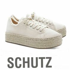 BRAND NEW WOMEN'S SNEAKERS FROM SCHUTZ. 100% authenticity guaranteed !!!!!!! Style: Luana. Made in Brazil. Size: 8.5(US) Women's. Color: Cream. Textile upper, lace-up,platform 1.5".   Fabulous espadrille platform sneakers !!!!!! Color might appear lighter or darker due to indoor lighting. SUPER DEAL ! PROMPT SHIPPING GUARANTEED !!!!! Ankle-high Sneakers With Laces For Summer, Cushioned Lace-up Sneakers For Summer, Summer Lace-up Sneakers With Cushioned Footbed, Summer Sneakers With Vulcanized Sole, Lace-up Sneakers With Cushioned Footbed For Summer, Comfortable Ankle-high Summer Sneakers, Casual White Closed Toe Platform Sneakers, White Closed Toe Casual Platform Sneakers, Ankle-high Sneakers With Vulcanized Sole