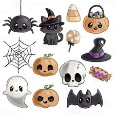 a bunch of halloween items on a white background