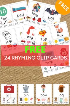 free printable rhyming clip cards for kids to practice letter recognition and spelling