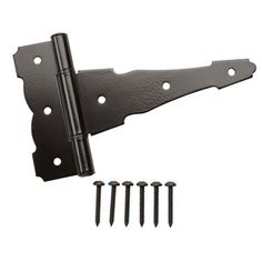 a pair of black metal brackets with screws and nails on the side of it