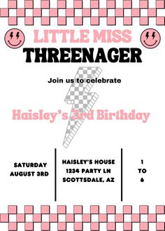 a flyer for a birthday party with pink squares