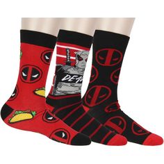 Elevate your sock game and showcase your love for the Merc with a Mouth with the Marvel Deadpool 3-Pack Socks. Unleash the fun, add a touch of Deadpool's irreverent charm to your wardrobe, and make a statement with every step! Grab your set today and join the Deadpool fandom in style. Made from great fabric for comfort that lasts all day long. The three different designs allow you to mix and match to make the great addition to your wardrobe. Superhero Socks, Deadpool 3, Sock Drawer, Sock Game, Shipt Shopper, Marvel Deadpool, Fan Book, Classic Logo, Socks And Hosiery