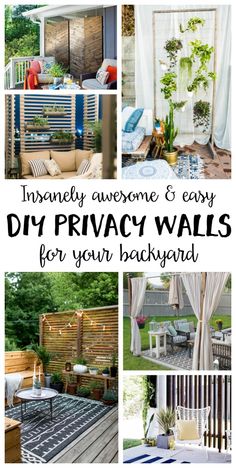 an outdoor privacy wall with text overlay that says, diy privacy walls for your backyard