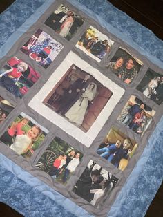 a quilt with pictures of people on it