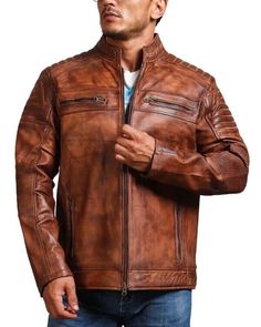 Premium Cowhide Leather Jacket For Mens  Step into timeless elegance with our Premium Cowhide Leather Jacket, crafted meticulously for those who appreciate luxury and style. This jacket isn't just an accessory; it's an experience. Here's why: ✓ Made from top-tier Cowhide leather, ensuring durability and a supple touch that improves with age. ✓ Designed to be your go-to choice year-round, offering comfort and style in every season. ✓ Whether it's a casual outing or a party, this jacket elevates y Rugged Fitted Brown Biker Jacket, Rugged Brown Fitted Biker Jacket, Brown Fitted Rugged Biker Jacket, Brown Rugged Fitted Biker Jacket, Fitted Rugged Vintage Brown Leather Jacket, Fitted Rugged Leather Jacket In Vintage Brown, Vintage Distressed Brown Leather Jacket, Vintage Brown Long Sleeve Biker Outerwear, Classic Distressed Brown Biker Jacket For Fall