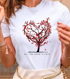 Beautiful tree shirt with a beautiful phrase. *ABOUT OUR SHIRT*¨ -100% Airlume combed and ringspun cotton (fiber content may vary for different colors) -Light fabric (4.2 oz/yd² (142 g/m²) -Runs true to size ¨*WASH/CARE INSTRUCTIONS*¨ -Wash before use. -Inside out, wash with delicate cycle. -Wash with cold water. -Do not bleach. -Do not iron directly onto the design. -Do not dry clean. ¨*HOW TO ORDER*¨ -Before you place the order, please review all the information. -Select the garment SIZE and garment COLOR. -Select the quantify. -Click Add to Cart. -For multiple items go back to the listing and repeat the steps. Thank you for trusting us!. Summer Gift T-shirt With Text Print, Casual Cotton T-shirt For Valentine's Day, Summer Letter Print Top, Cotton Shirt For Valentine's Day Gift, Cotton Shirt As A Valentine's Day Gift, Valentine's Day Cotton Shirt As Gift, Summer Text Print T-shirt For Gift, White Shirt With Heart Graphic As Gift, Red T-shirt For Summer Gift