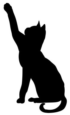 a black and white silhouette of a cat reaching up to catch a frisbee