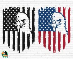 an american flag and an eagle with the colors of the american flag painted on it